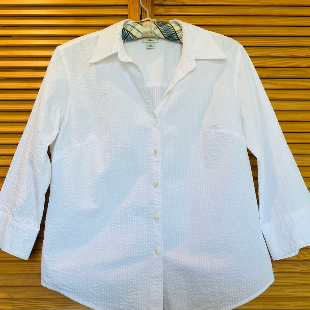 Women’s cool seersucker shirt 3/4 length sleeves, white